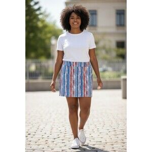 Zac & Rachel Striped Blue Red Women’s Plus Stretch Skirt Size 18W 2X